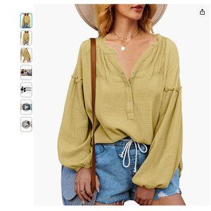 Shemoday Womens Sweatshirt White Oversized V Neck Henley Shirts Button Down Hood